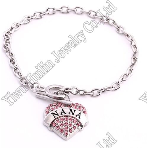 Best Price High Quality rhodium plated with sparkling crystals NANA heart charm bracelet Link Chain