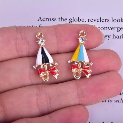 10pcs/pack Bow Rainbow Umbrella Enamel Metal Charms Earring Bracelet DIY Jewelry Making