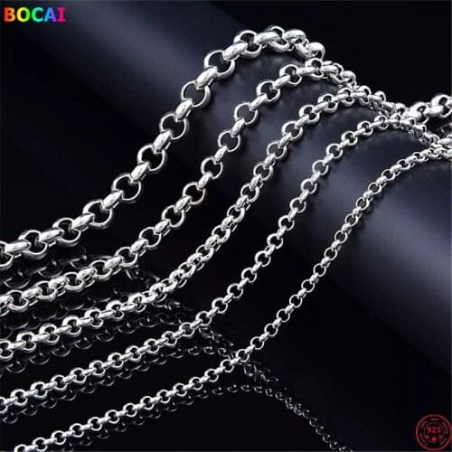 BOCAI S925 Sterling Silver Necklace 2021 New Fashion Retro Thai Silver O Neck Chain Pure Argentum Jewelry For Men And Women