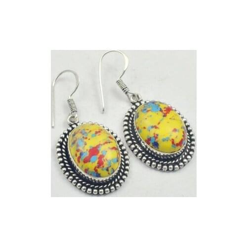 Mosaic Jaspers , Silver Overlay on Copper Earrings ,48mm , E3339