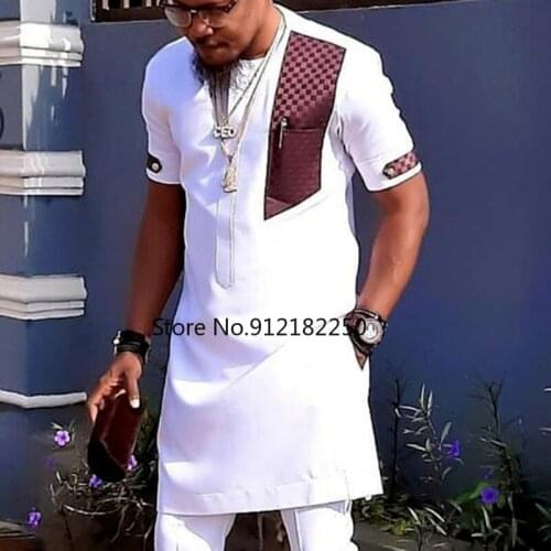 Men T-Shirt Short Sleeve Mid-Length Color Block Patchwork Summer African Fashion Undefined Top Oversize Young Male Tee Clothing