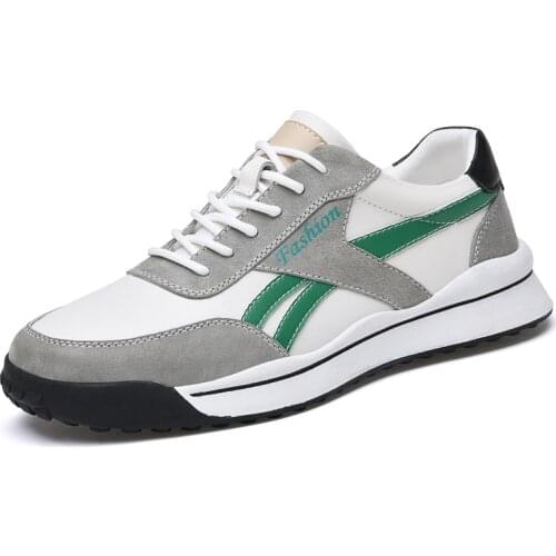 Mens Shoes Sneakers running shoes Low-top Lace Up Cow Leather Round-toe Sport Hard-Wearing Comfortable track-shoes