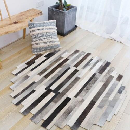 2018 New Hand Stitching Cowhide Rectangle Carpets The Sitting Room The Bedroom Leather Rugs Sofa Geometric Custom Large Carpet