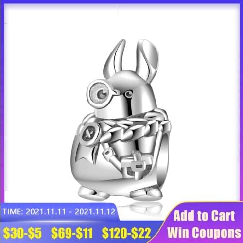 AGATA New Authentic 925 Sterling Silver Doctor Rabbit Charms Cute Beads Women Accessories Fit Pandora Bracelet Bangles Jewelry