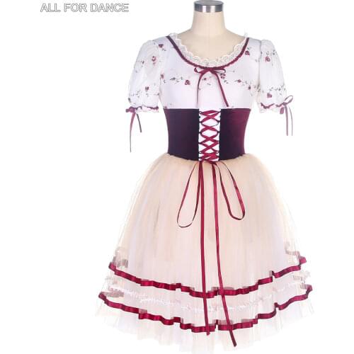 All For Dance Burgundy Velvet Top Bodice 360° Tulle Romantic Long Ballet Dance Dress Ballerina Ribbon Dance Tutu
