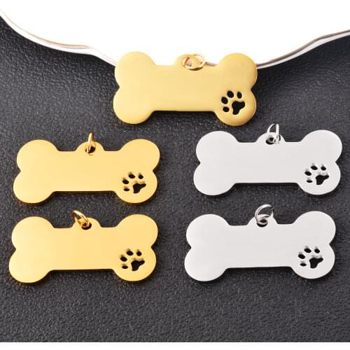 Wholesale 3pcs Stainless Steel 20X40mm Pet Dog Bone Tag Hollow Dog Paw Pendant DIY Charm Accessories Jewelry Findings 2 Colors