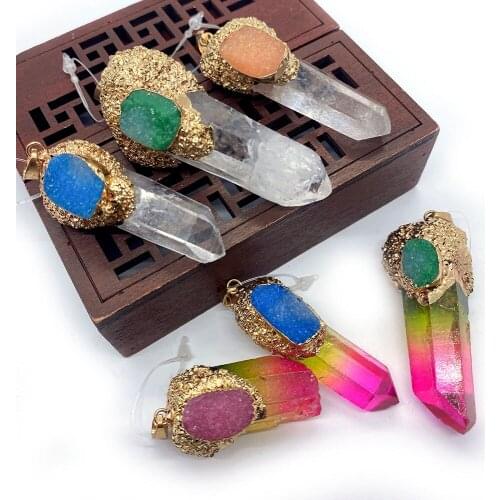 Natural Stone Pendant Color Gradient Irregular Columnar Lengthened Ladies Necklace Pendant DIY Jewelry Reiki Stone Healing1pc