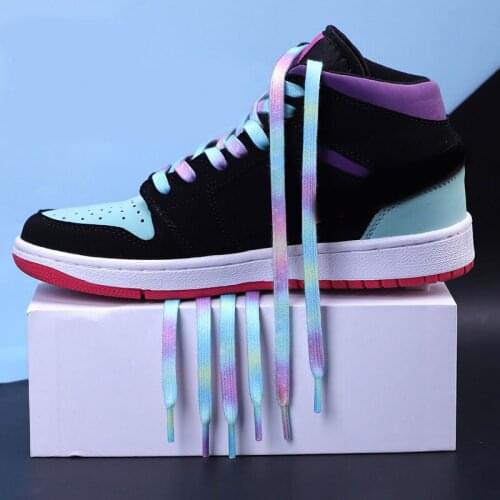 1Pair Colorful Laces Rainbow Gradient Print Flat Canvas Shoe Lace Shoes Casual Chromatic Colour Shoelaces 80CM/100CM/120CM