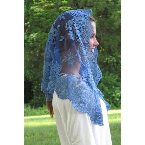Blue Spanish Lace Mantilla Catholic Veil Catholic Church Veil Head Covering