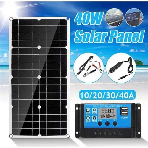 Dual USB 40W Solar Panel With 10/20/30/40 / 50A Dual USB Solar Panel Regulator Controller For Phone Car Yacht RV Lamp Charging