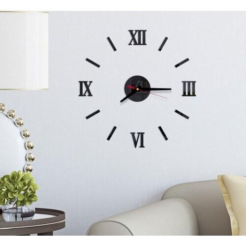 Modern DIY Large Wall Clock 3D Mirror Surface Sticker Home Decor Art Giant Wall Clock Watch With Roman Numerals Big Clock
