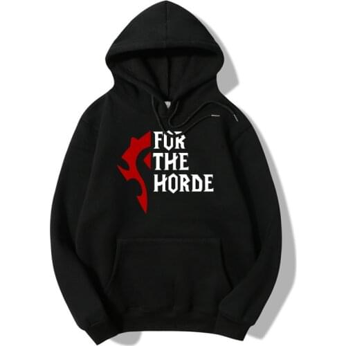 Mens Hoodies Warcraft Autumn Winter Long Sleeve Unisex Hooded Sweatshirt WOW For The Horde Print Mens Black Hoodie Womens Tops