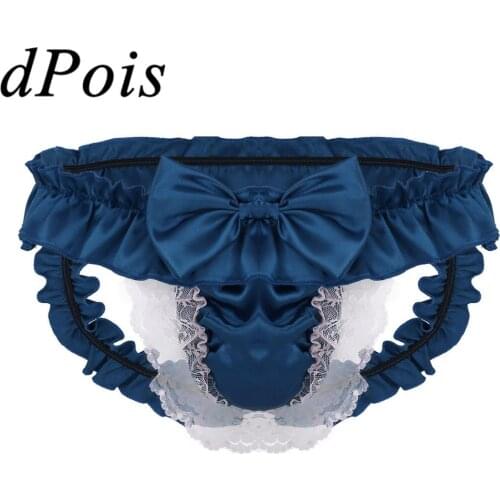 Sissy Crotchless Panties for Men Soft Satin Frilled Flower Pouch Briefs Gay Mens Lingerie Underwear Men Lady Boy Bow Underpants