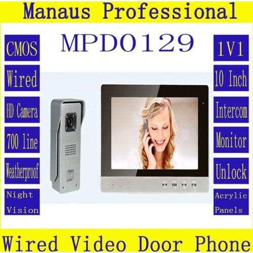 Smart Home 10" TFT Color Video door phone Doorbell & IR Night Vision Camera doorphone monitor Speakerphone intercom System D129a