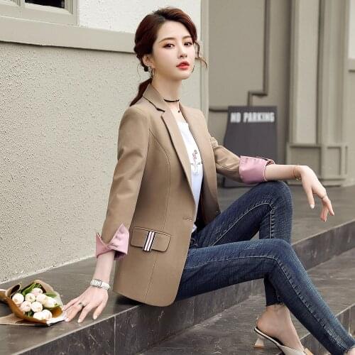 High Quality Fashion Spring Autumn Casual Single Button Women Notched Collar Blazer Jacket Female Slim Outerwear Ladies Coat