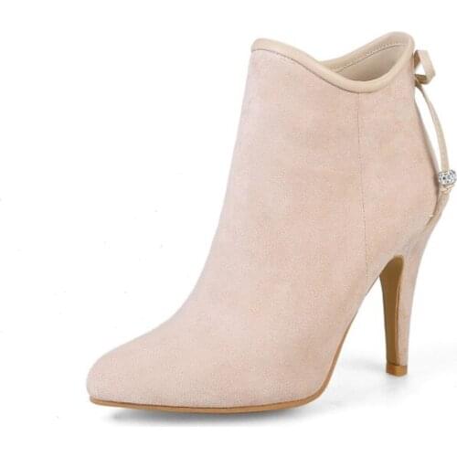 Oversized 10 11-13 boots women shoes ankle boots for women ladies boots shoes woman winter Bow metal decoration