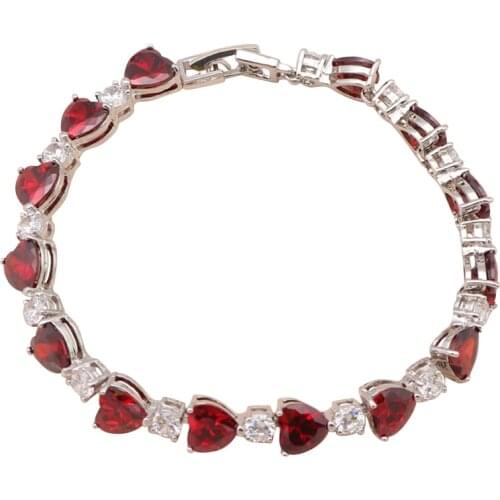 Red heart crystal charm bracelets for women Garnet AAA zirconia white Gold tone Anniversary Fashion jewelry TB535A