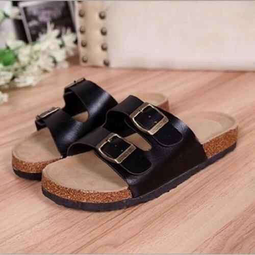 Ladies Sandals Summer 2021 Daily Casual Flat Heel Solid Color Breathable Belt Buckle Slipper Large Size