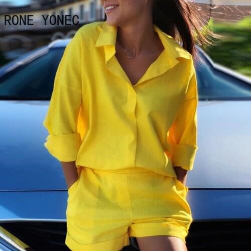 Women Long Sleeve Shirt & Pocket Design Shorts Set Summer Vacation Suit
