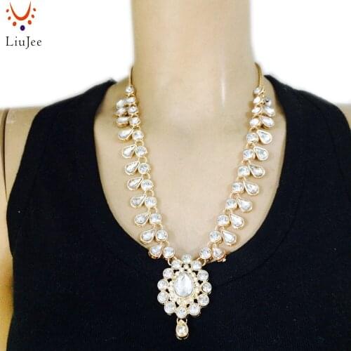 LiuJee Kundan stome Waterdrop Crystal Pendant Necklaces Women Fashion Jewelry Engagement NK153