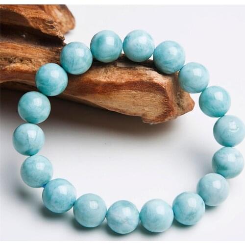 10mm Precious Blue Natural Larimar Bracelets For Women Female Stretch Crystal Round Bead Bracelet