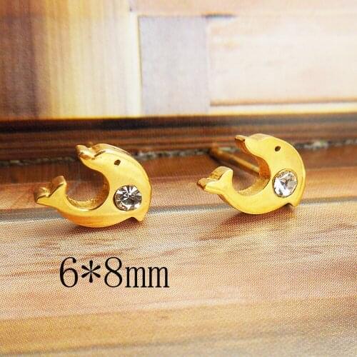 2018 Hot Classical Stainless Steel Earring Fashion Jewelry Simple Charm Rhinestone Dolphin Earring For Women Gold