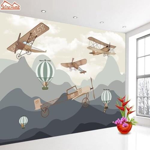 3d Wall Papers Home Decor Plane Mountain Cartoon Walls Murals Simple Stripe Wallpapers for Living Room Self Adhesive Fotomural