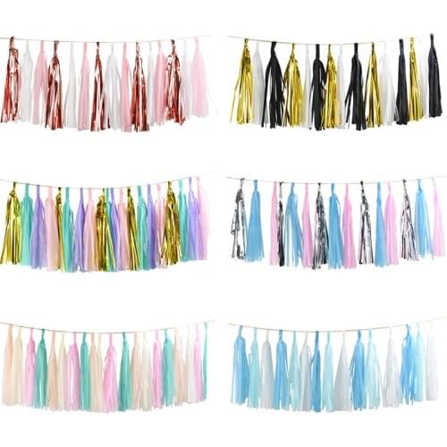 5Pcs DIY Tissue laser Foil Tassel Paper Garland Banner for Wedding Birthday Party Backdrops Decorations Pendant Drop Ornaments