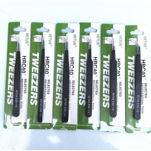 6Pcs ESD VETUS Anti Static Tweezers Stainless Steel Pointed Maintenance Tools ESD
