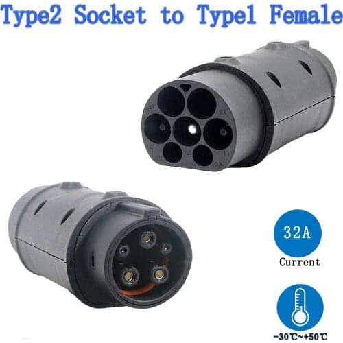 EVSE Adaptor 32A Electric Vehicle Car EV Charger Connector IEC 62196 Socket Type 2 To Type 1 EV Charger Adapter