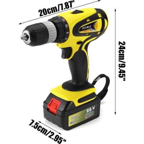 11800mAh 88TV 2-Speed Electric Cordless Drill 2-13MM Screwdriver Rechargeable Li-ion BatteryX2 60NM W/ Drill Bits Accessories