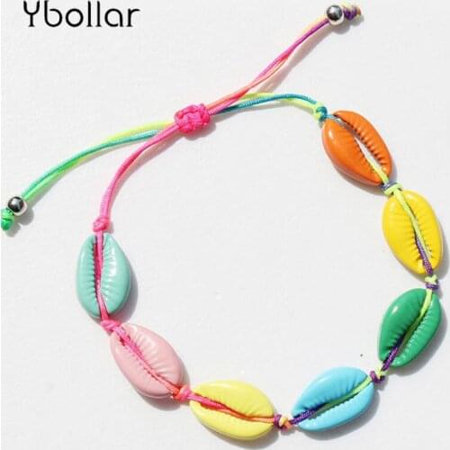 Boho Handmade Colorful Puka Shell Bracelet for Women Girls Friendship Summer Charm Bracelet Hand Knit Beaded Strand Bracelet