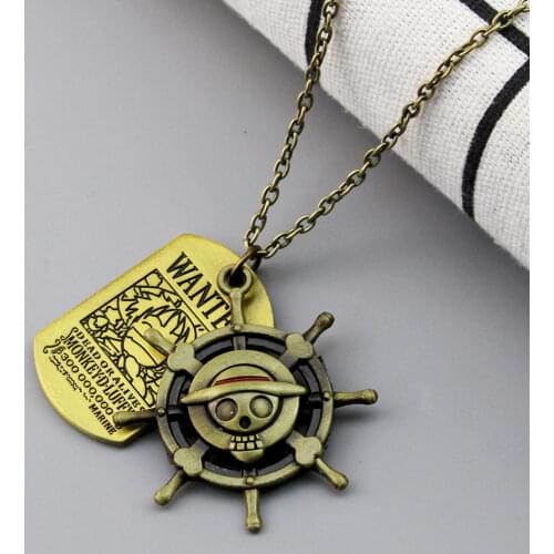 Anime One Piece Necklace Key Chain Skull Logo Luffy Wanted Straw Hat Necklaces Funny Cartoon Pendant Jewelry Accessories Collar
