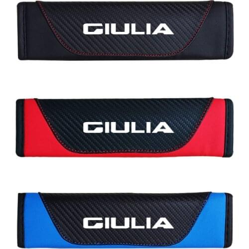 Car Safety Belt Covers for Alfa Romeo Giulia Car Seat Belt Carbon Fiber Leather Case Shoulder Pad Car Accessories