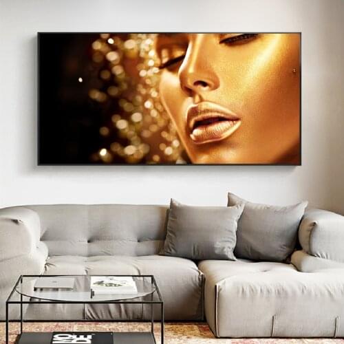 Black and Gold Woman Sexy lips African Art Oil Painting on Canvas Figure Posters and Prints Wall Art Picture for Living Room
