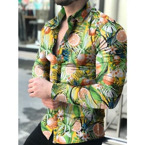 Camisas florales de manga larga de Otoño de 2021 para hombres camisas estampadas con flores de corte delgado para hombres cam