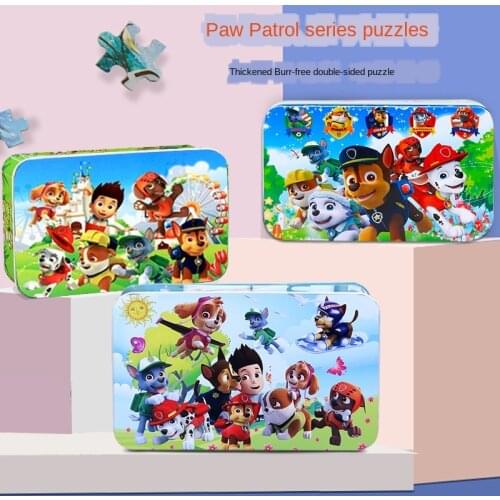 Tin box Wooden Puzzle Kids Toy Cartoon Paw patrol Wood Jigsaw Puzzles Child Early Educational Learning Toys for Christmas Gift