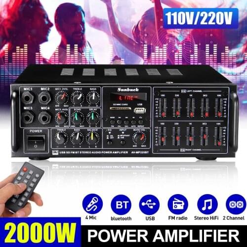 2000W Home Power Amplifier Audio AC 110V 220V BlueTooth Home Theater Karaoke Audio Stereo Support FM USB SD With Remote Control