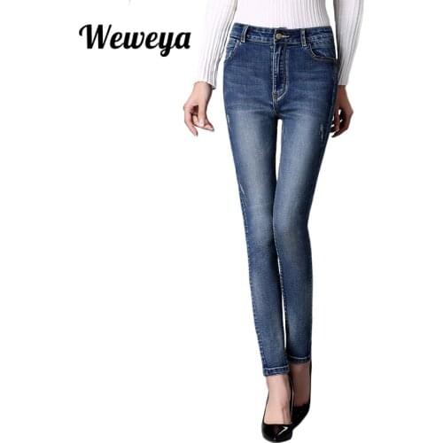 Weweya Jeans Women Slim Denim Pants Pantalones Vaqueros Mujer Vintage Scratched Stretch Jeans Ladies Jeans Femme Plus Size