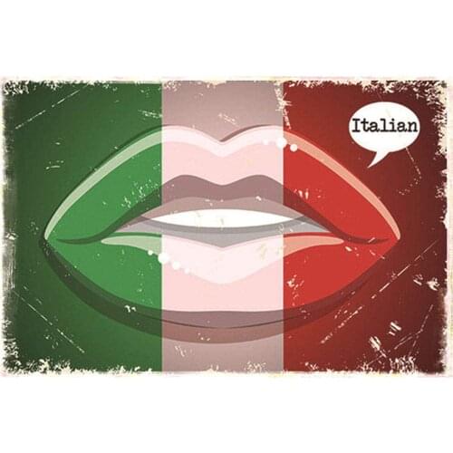 Italian National Flag with Women Lips Embossed Metal Tin Sign Pin Up Girl Sign Wall Decor for Bar Pub Man Cave Retro Vintage