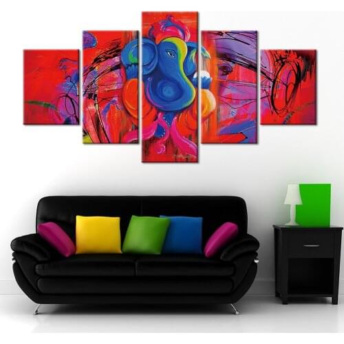 Canvas Painting Hindu God Ganesha Elephant Wall Art 5 PCS Picture Canvas Prints Modern Wall Pictures Home Decor