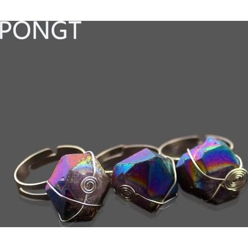 Raw natural Stone Ring Wire Wrapped adjustable ring for women and men Quartz Crystal Vintage Rings boho fashion jewelry