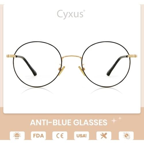 Cyxus Blue Light Blocking Computer Glasses Anti Eye Strain UV Protection Korean Round Metal Frame Gaming Men/Women Eyewear 8090