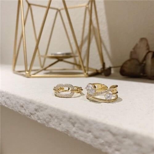 Korean new design fashion jewelry exquisite copper inlaid zircon geometric simple ring elegant womens open ring