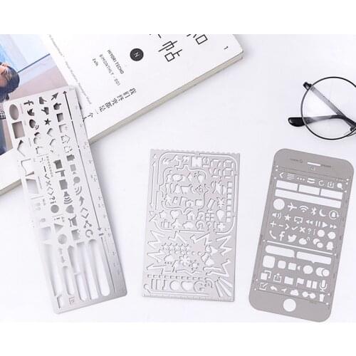 Creative Multifunctional Ruler Stainess Steel Hollow Drawing Stencils Templates Metal Rulers School Supplies Stationery