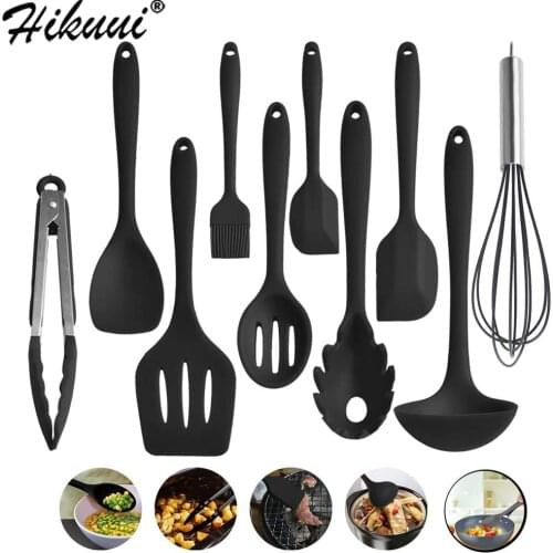 Kitchen Silicone Cooking Tools 10pcs Utensils Spoon Spatula Brush Turner Tongs Pasta Fork Heat-Resistant Non-Stick Kitchen Tools