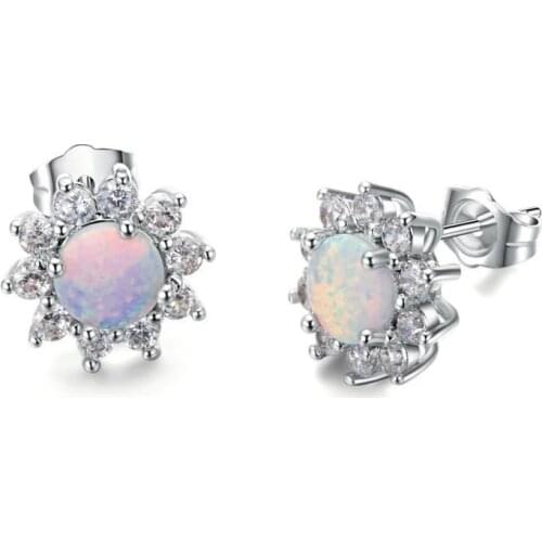 Fashion Women Earrings White Rhinestone Zirconia Sunflower Glamour Ladies Stud Earrings Wedding Party Gift Jewelry