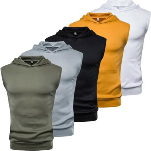Men Muscle Hoodie Sleeveless Tank Tops Bodybuilding Workout Fitness Shirts Vest Tops Mens Clothing