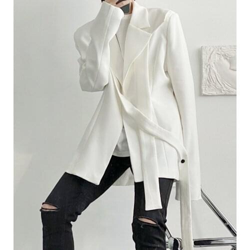 Mens Casual Blazer Jacket Designer Asymmetrical Streamer Personality Ultra-long-sleeved Small Suit Mens Korean Clothing