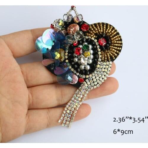 Fashion Handmade 3d flower rhinestone beaded patches for clothing DIY sew on patch embroidered applique floral sequins Parches